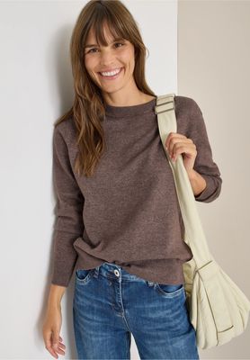 Cecil Basic cosy round neck, mushroom taupe melange