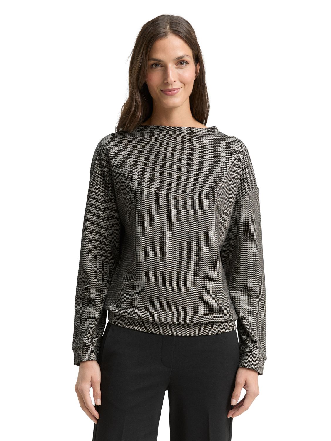 Tom Tailor Sweatshirt, black beige wave structure