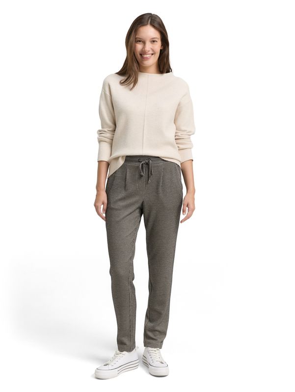 Tom Tailor loose fit pants, black beige wave structure