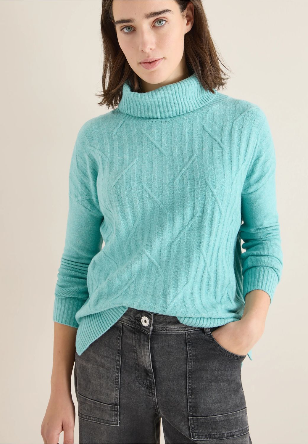 Cecil Cosy graphic rollneck, foam blue melange Cecil Cosy graphic rollneck, foam blue melange