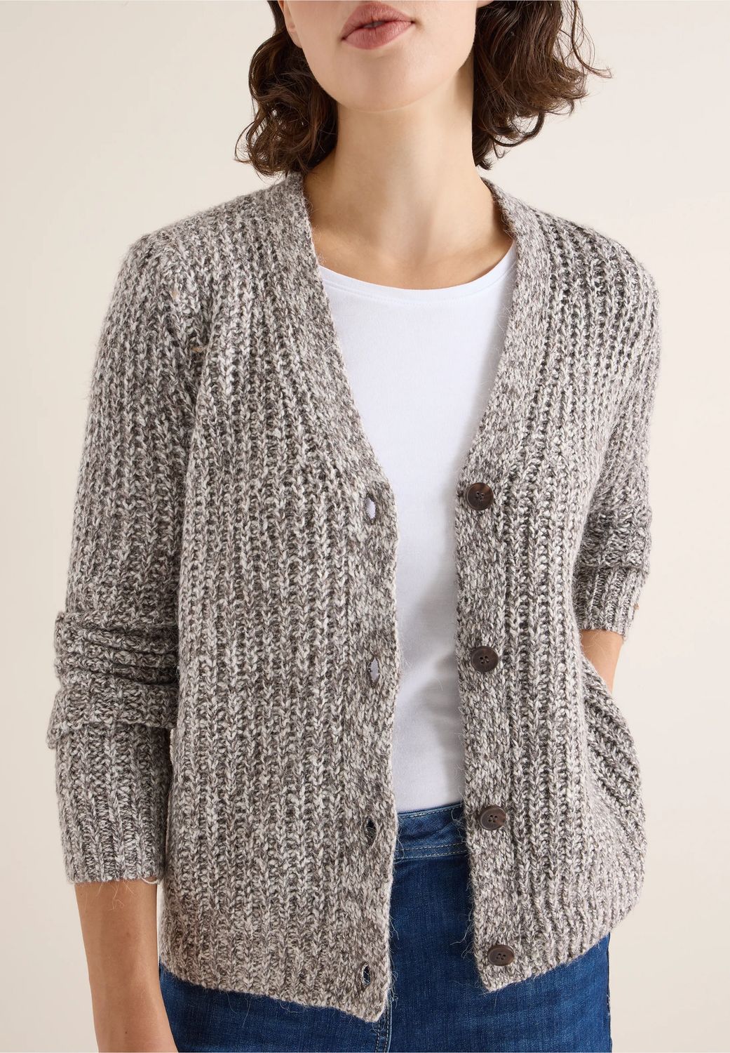 Cecil Chunky 2-tone cardigan, mushroom taupe melange Cecil Chunky 2-tone cardigan, mushroom taupe melange