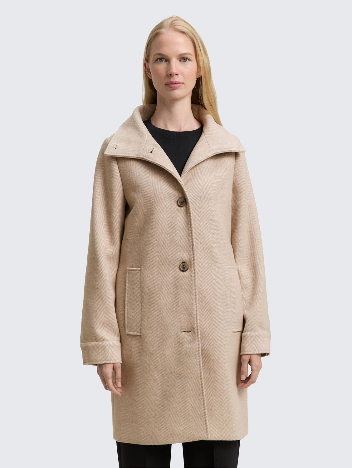 Tom Tailor Wollen jas met opstaande kraag, beige heringbone Tom Tailor Wollen jas met opstaande kraag, beige heringbone