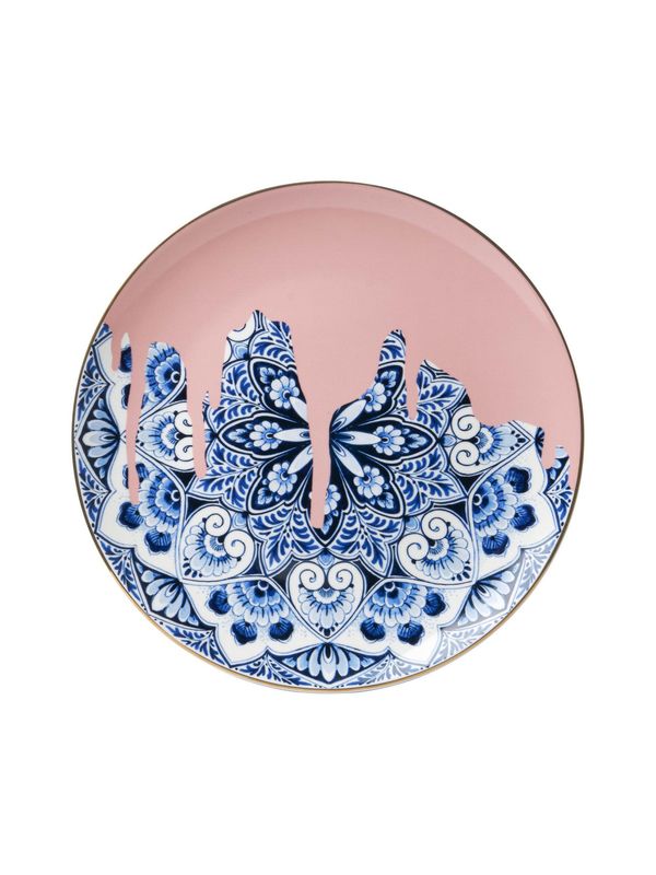 Heinen Wandbord Mandala - Roze - Keramiek - 26 cm, delfts blauw