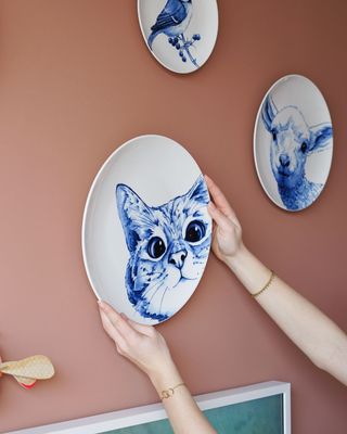 Heinen Wandbord Poes - Delfts blauw - Keramiek - 31 cm, delfts blauw