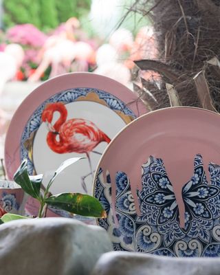 Heinen Wandbord Mandala - Roze - Keramiek - 26 cm, delfts blauw