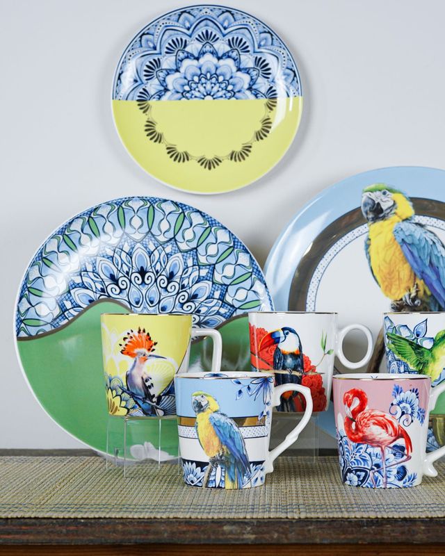 Heinen Wandbord Mandala - Geel - Keramiek - 20 cm, delfts blauw