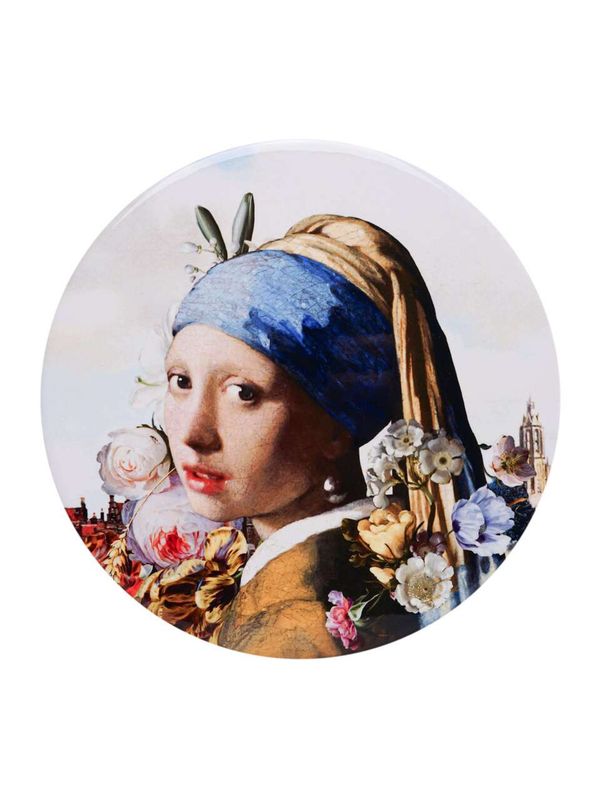 Heinen Pannenonderzetter Meisje met de Parel - 18 cm, delfts blauw