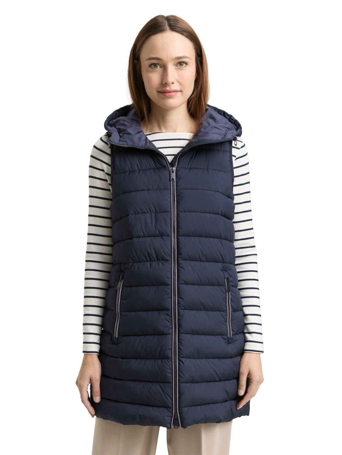 Tom Tailor lang gewatteerd vest met capuchon, Sky Captain Blue