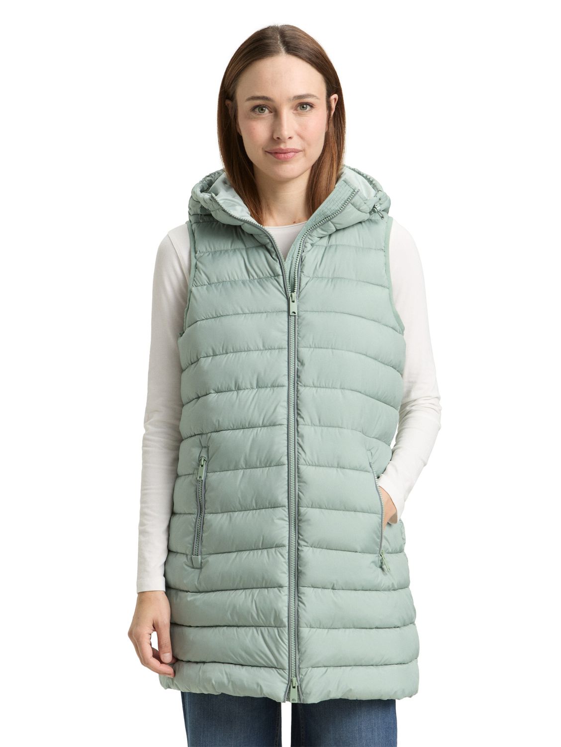 Tom Tailor lang gewatteerd vest met capuchon, gleam jade green