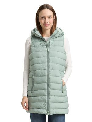 Tom Tailor lang gewatteerd vest met capuchon, gleam jade green Tom Tailor lang gewatteerd vest met capuchon, gleam jade green