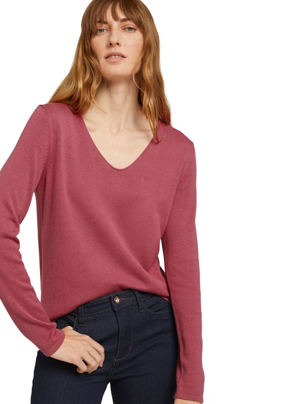Tom Tailor gebreide trui met V-hals, cozy pink