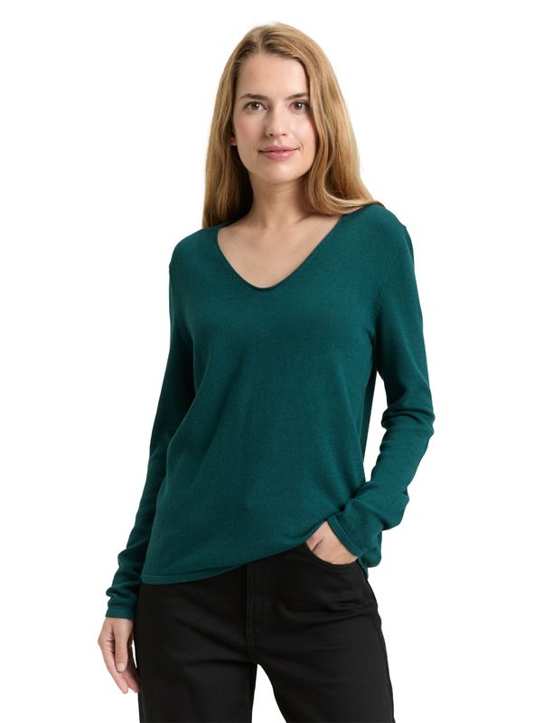 Tom Tailor gebreide trui met V-hals, Deep Meadow Green