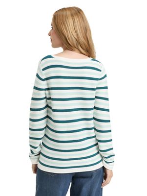 Tom Tailor Gebreide trui met ronde hals, mint green beige stripe