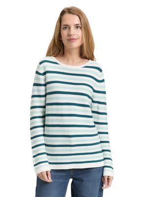 Tom Tailor Gebreide trui met ronde hals, mint green beige stripe Tom Tailor Gebreide trui met ronde hals, mint green beige stripe