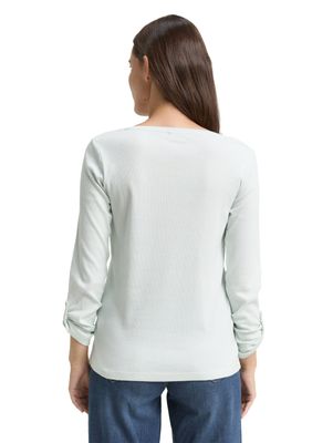 Shirt met lange mouwen en oprolfunctie, offwhite mint small stripe