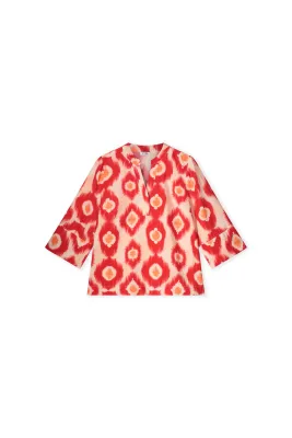 Kyra blouse 3/4 sleeve tiedye, rood Kyra blouse 3/4 sleeve tiedye, rood