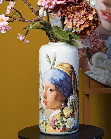 Heinen Cilindervaas Meisje met de parel pastel, delfts blauw