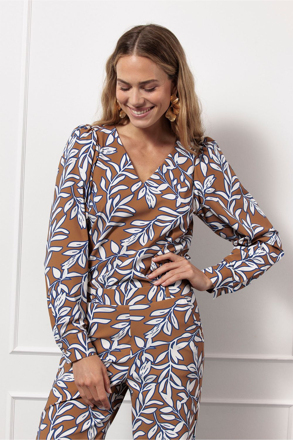 Studio Anneloes Les leaves top, caramel/ink blue Studio Anneloes Les leaves top, caramel/ink blue