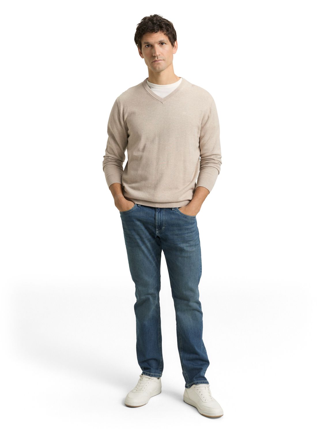 Tom Tailor basic v-neck, Cashew beige melange