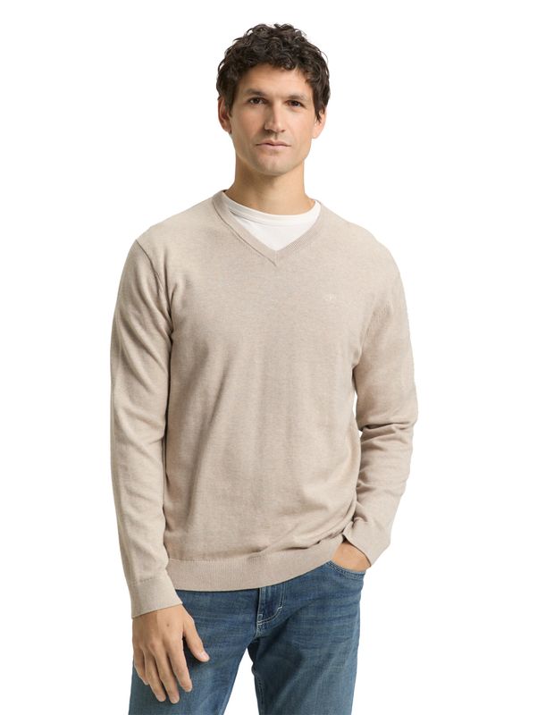 Tom Tailor basic v-neck, Cashew beige melange