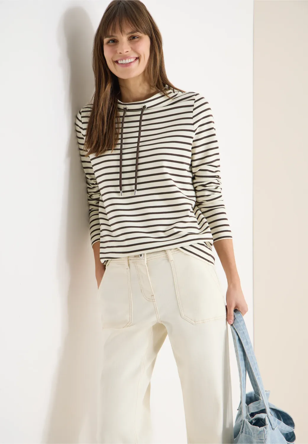 Cecil TOS Striped Funnel Neck, macchiato brown