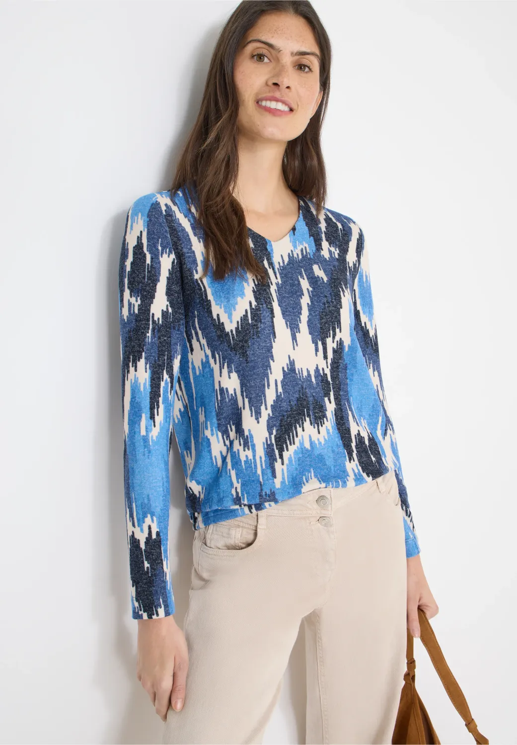 Cecil Cosy Melange AOP V-Neck, universal blue melange