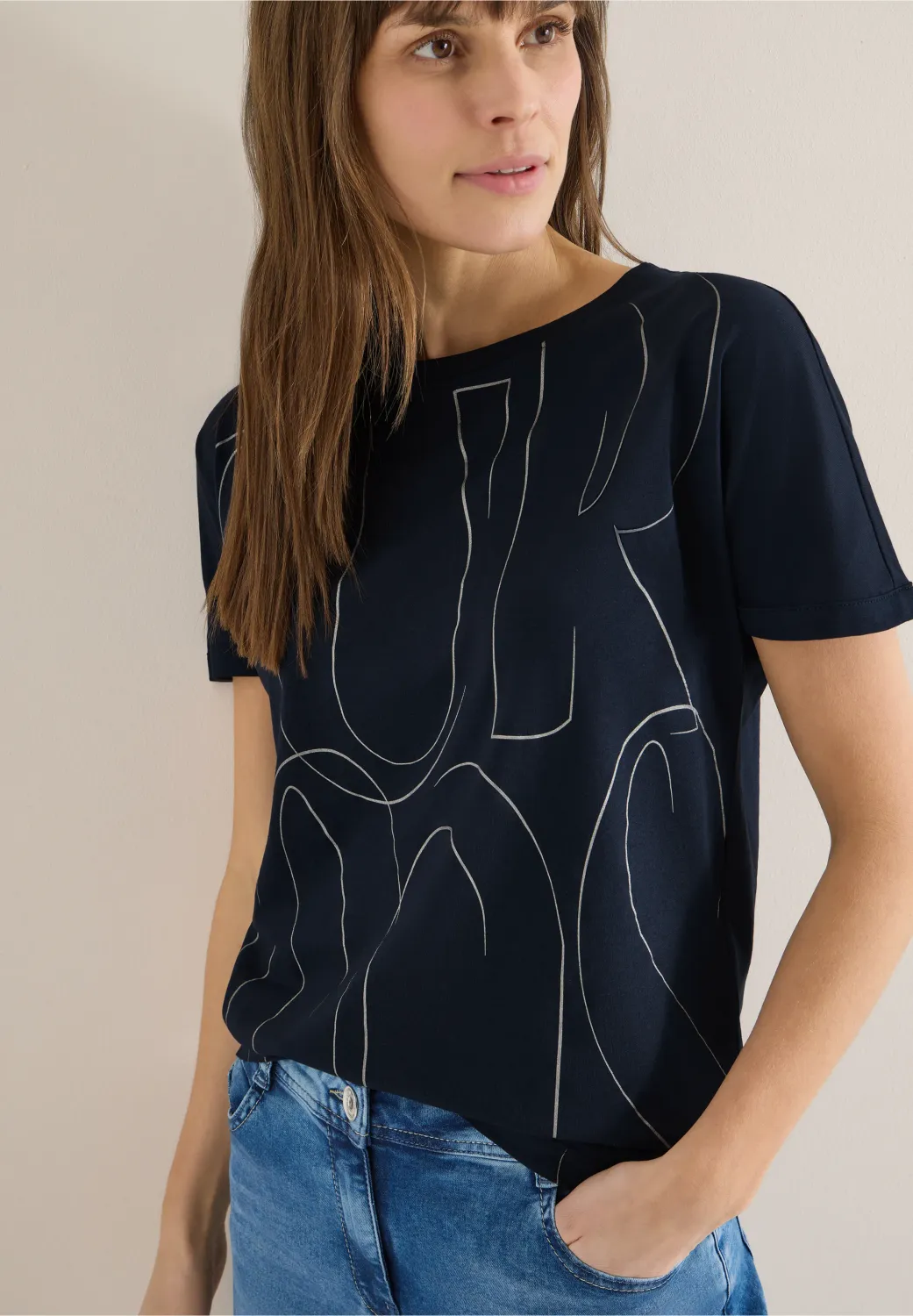 Cecil Shirt met foliedruk, universal blue