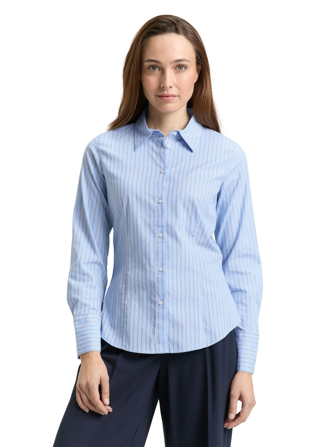 Tom Tailor Getailleerde popeline overhemdblouse, blue white poplin stripe Tom Tailor Getailleerde popeline overhemdblouse, blue white poplin stripe
