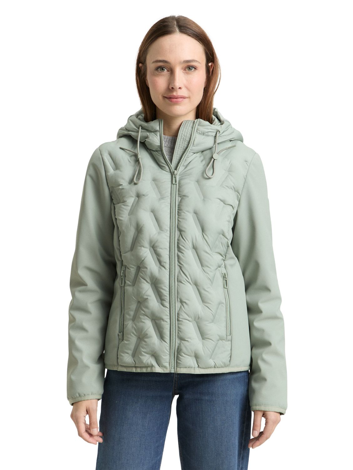 Tom Tailor Hybride gewatteerde jas met capuchon, gleam jade green