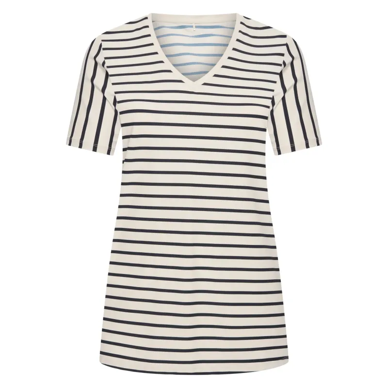 Plus Basics Tee V-Neck Midi. Breton Stripe