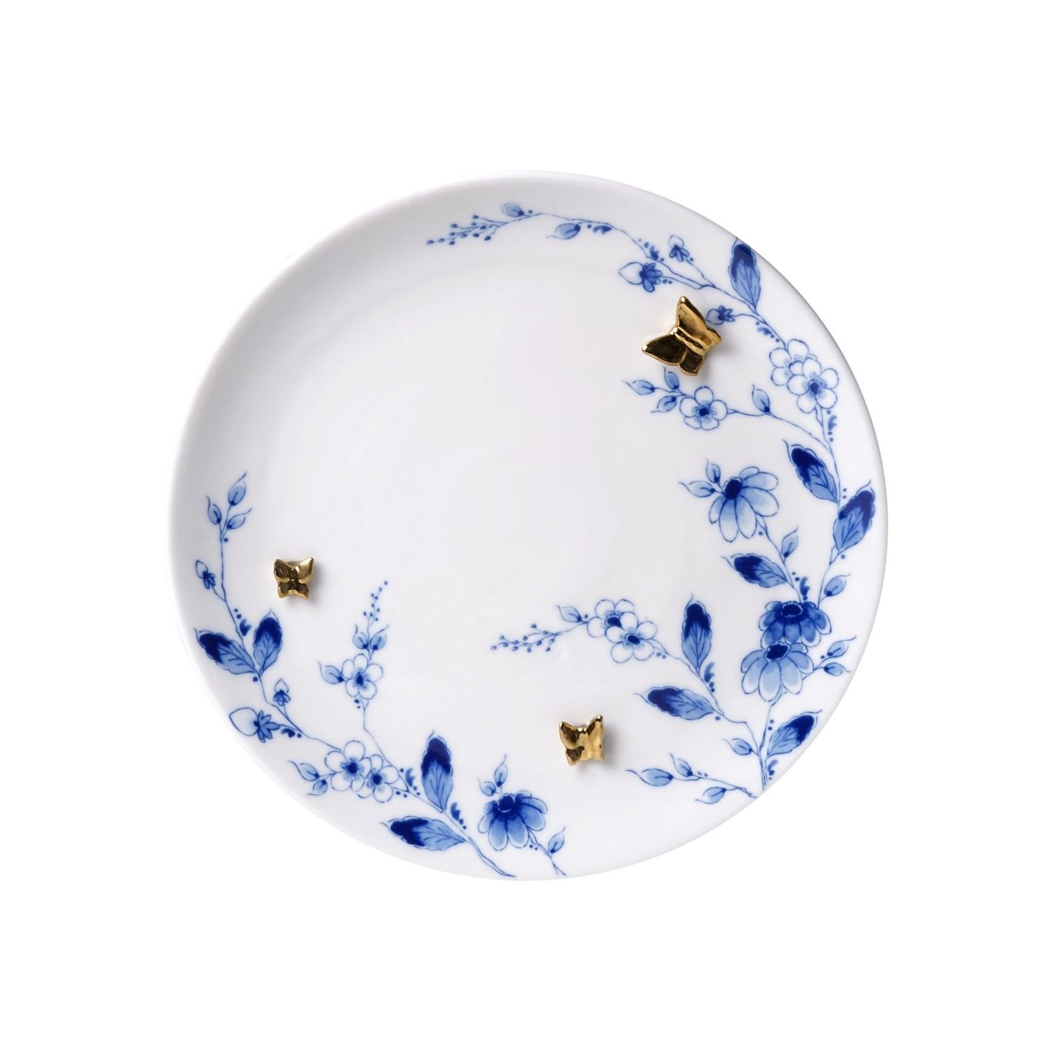 Heinen Wandbord 3D Vlinders - Vlindergoud - Keramiek - 26,5 cm, delfts blauw