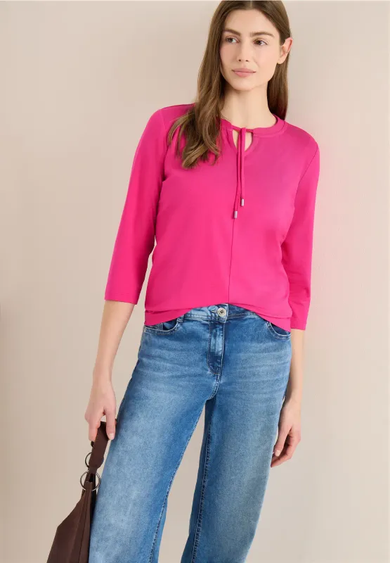 Cecil Shirt met 3/4 mouwen en split neck, beetroot pink