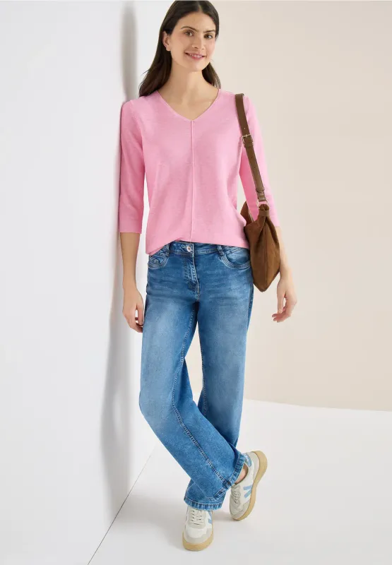 Cecil Structured V-neck, flamingo rose