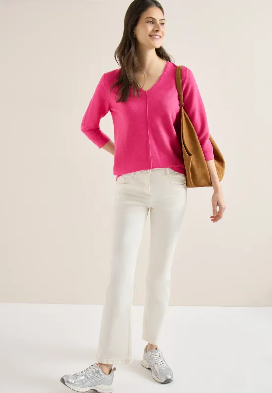 Cecil Structured V-neck, beetroot pink