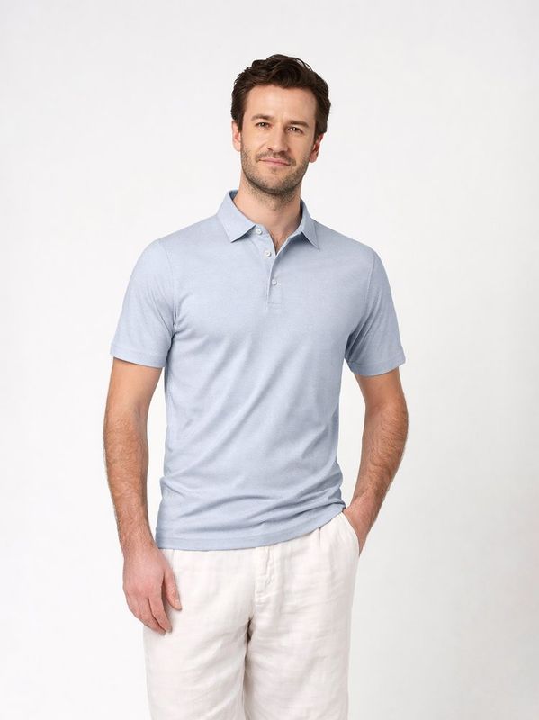 Desoto Casual Polo Kent 1/2, Light blue oxford
