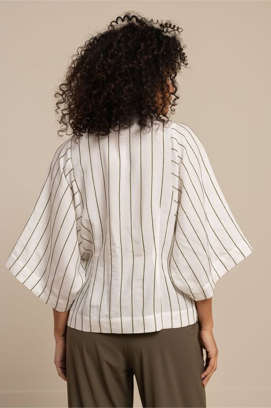 Studio Anneloes Fabienne stripe blouse, offwhite/new army