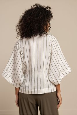 Studio Anneloes Fabienne stripe blouse, offwhite/new army