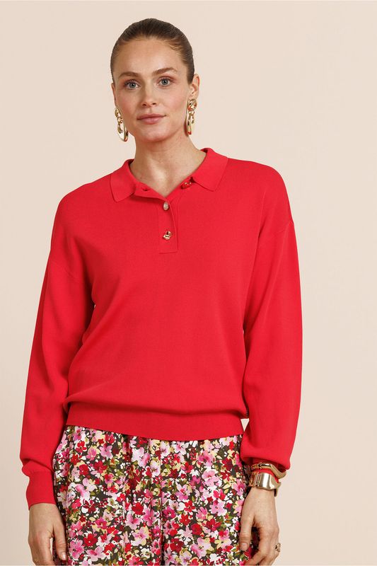 Studio Anneloes Pelin fancy button polo, coral red