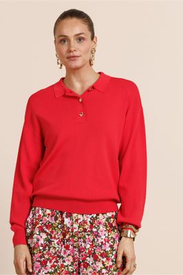 Studio Anneloes Pelin fancy button polo, coral red Studio Anneloes Pelin fancy button polo, coral red