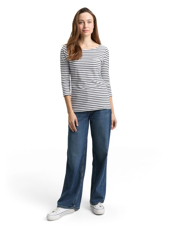 Tom Tailor Striped Boatneck T-shirt, Navy Offwhite