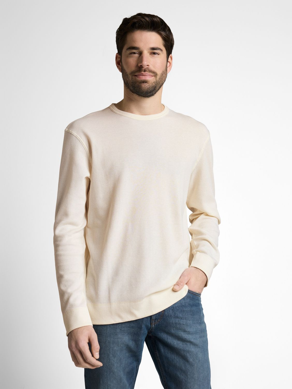 Tom Tailor soft Shirt met lange mouwen en wafelstructuur,, Gardenia White