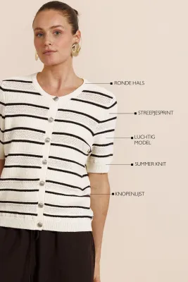 Studio Anneloes Yara stripe cardigan, ecru/espresso