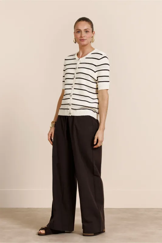 Studio Anneloes Yara stripe cardigan, ecru/espresso