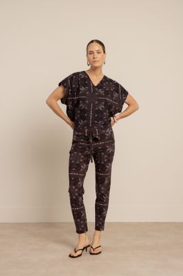 Studio Anneloes Renske paisley vneck top, espresso/kit
