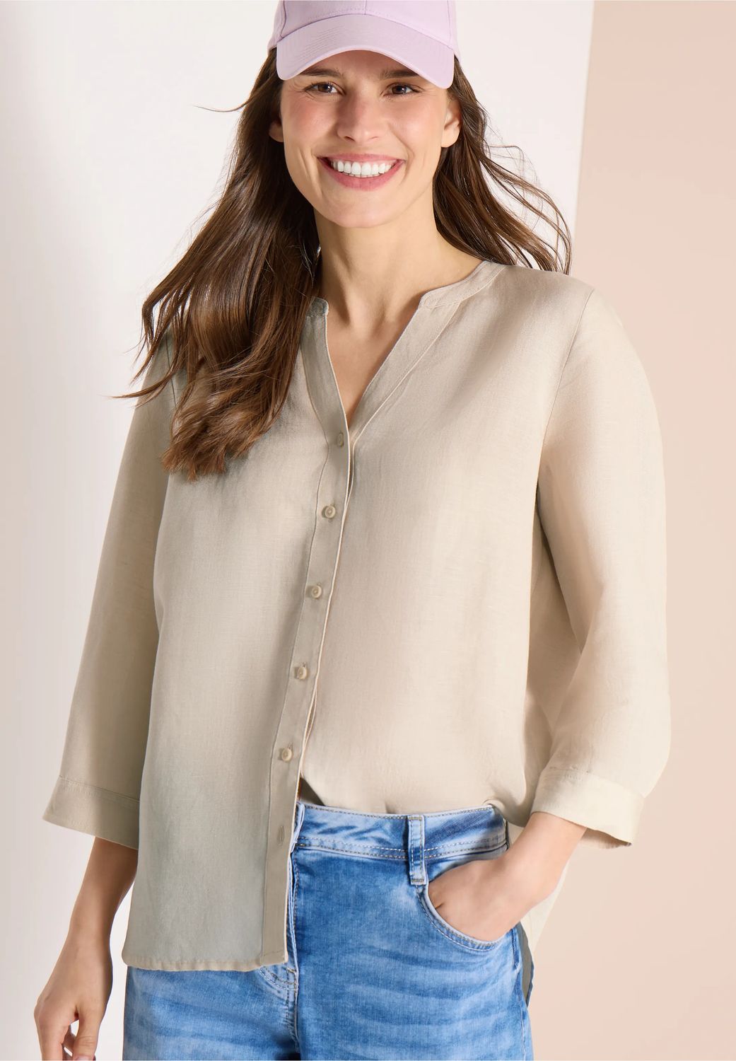 Cecil 3/4 mouw blouse van linnenmix, macadamia beige