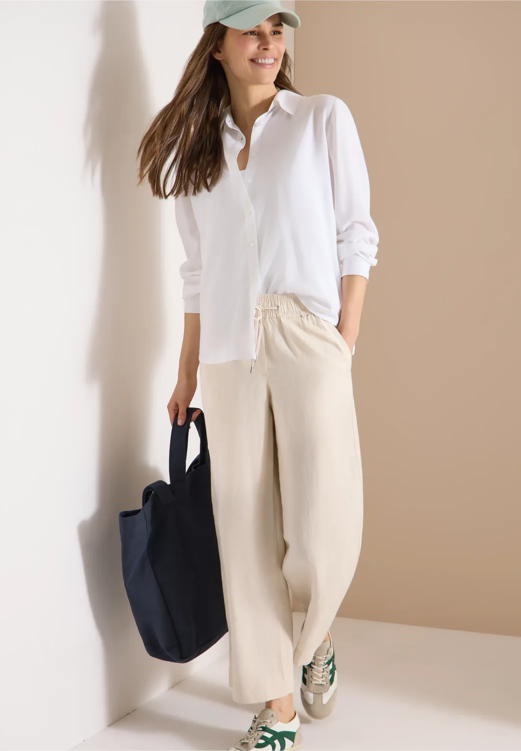 Cecil Wide Legs broek in Loose Fit van linnenmix, macadamia beige