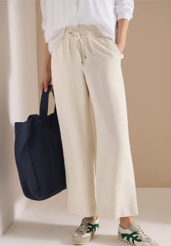Cecil Wide Legs broek in Loose Fit van linnenmix, macadamia beige