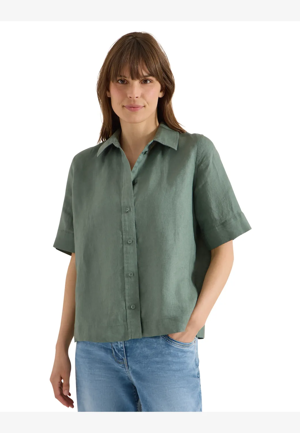 Cecil Blouse met korte mouwen van puur linnen, just khaki