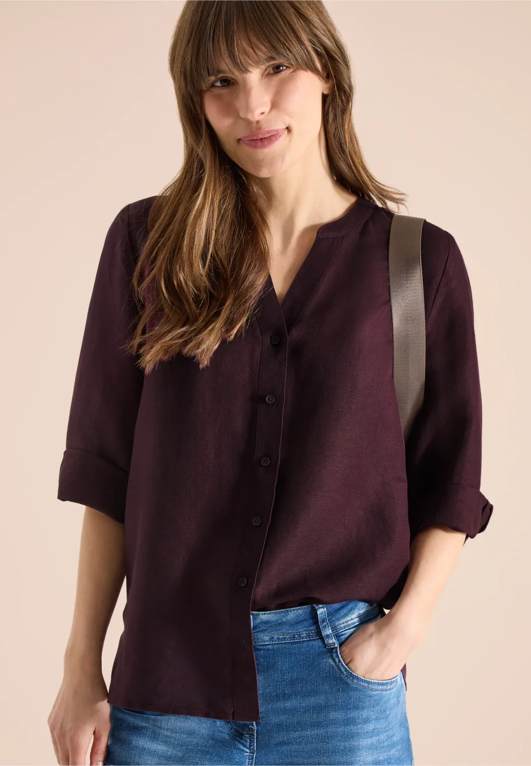 Cecil 3/4 mouw blouse van linnenmix, rich burgundy