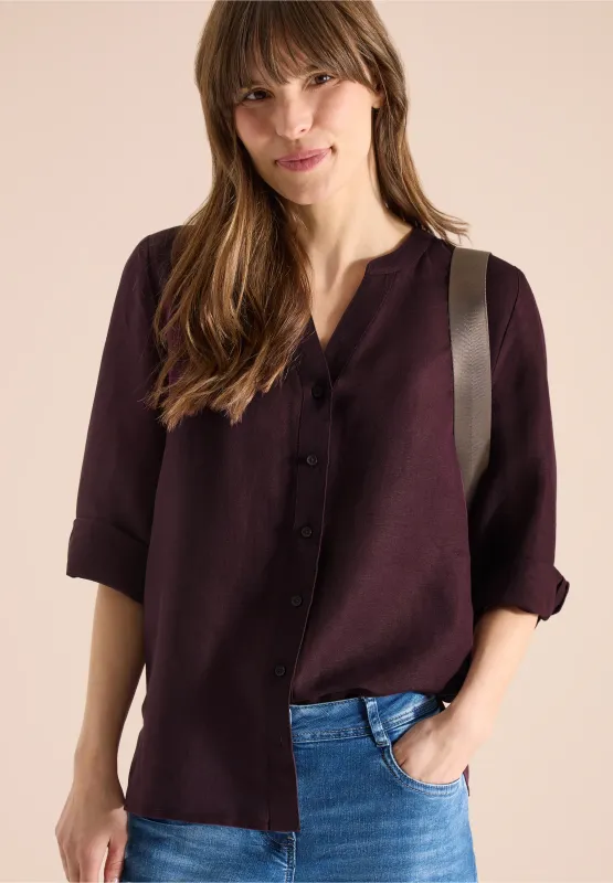 Cecil 3/4 mouw blouse van linnenmix, rich burgundy